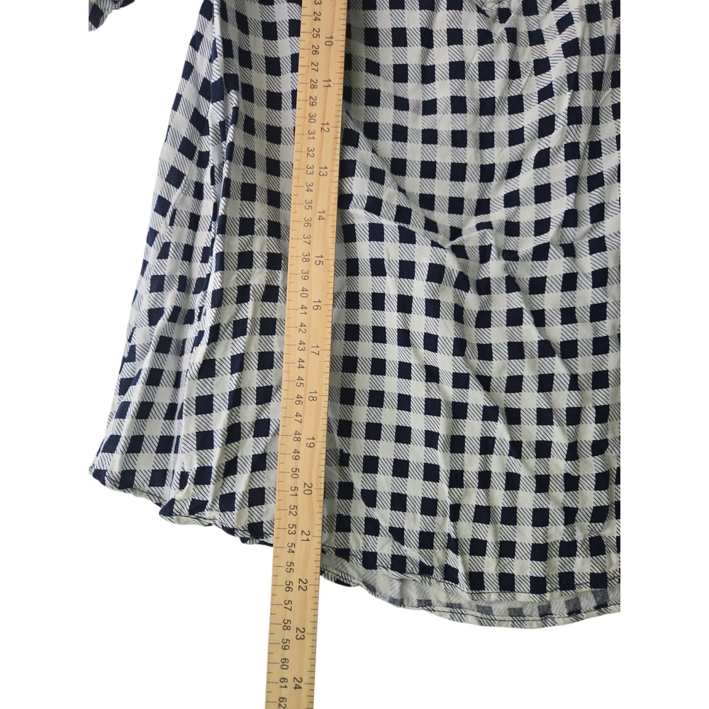 SO Women's Cold Shoulder Top Blouse Medium White Navy Gingham Plaid‎ - Picture 7 of 8
